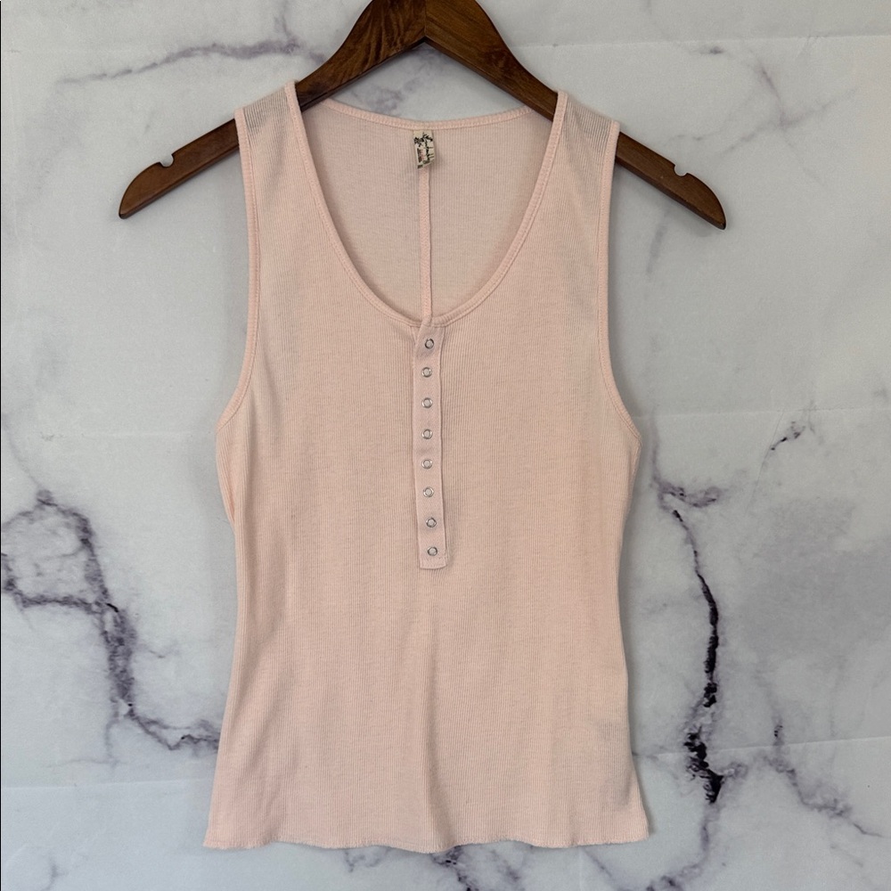 INTIMATELY FREE PEOPLE Light Peach Button-Front Ribbed Tank Top Size Small - Picture 4 of 9